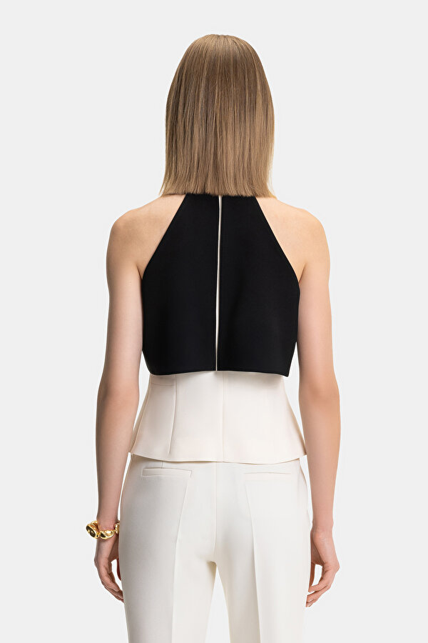 EKRU HALTER YAKA KOLSUZ BLUZ 2