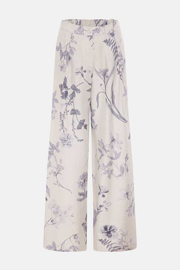 BLUE FLORAL PATTERN WIDE LEG TROUSERS 6