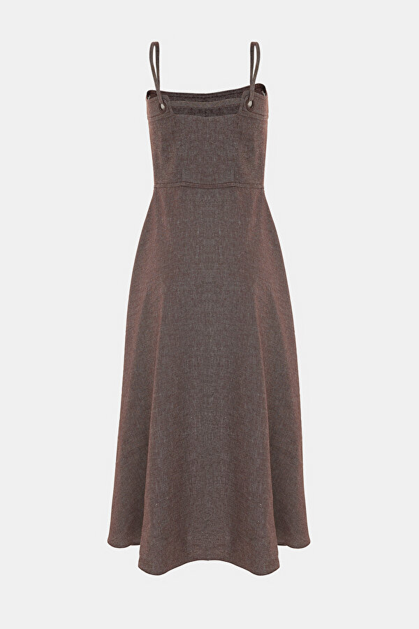 BROWN SLEEVELESS SUSPENDER BELOW THE KNEE DRESS 6