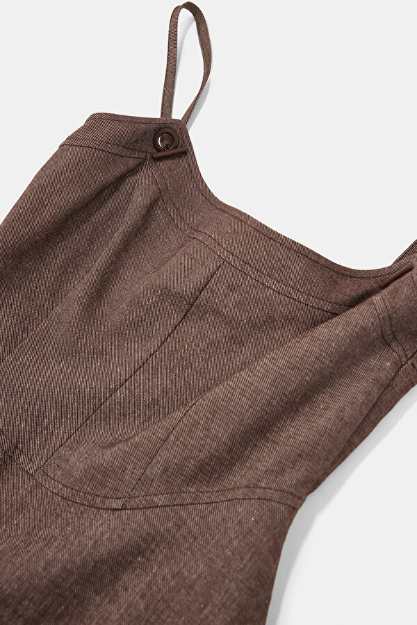 BROWN SLEEVELESS SUSPENDER BELOW THE KNEE DRESS 7