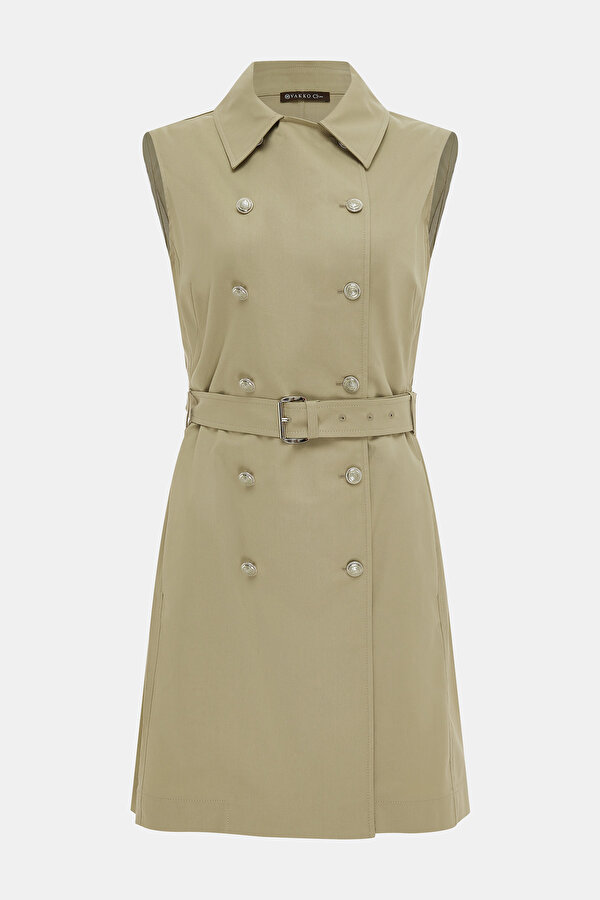 KHAKI SLEEVELESS ABOVE THE KNEE DRESS