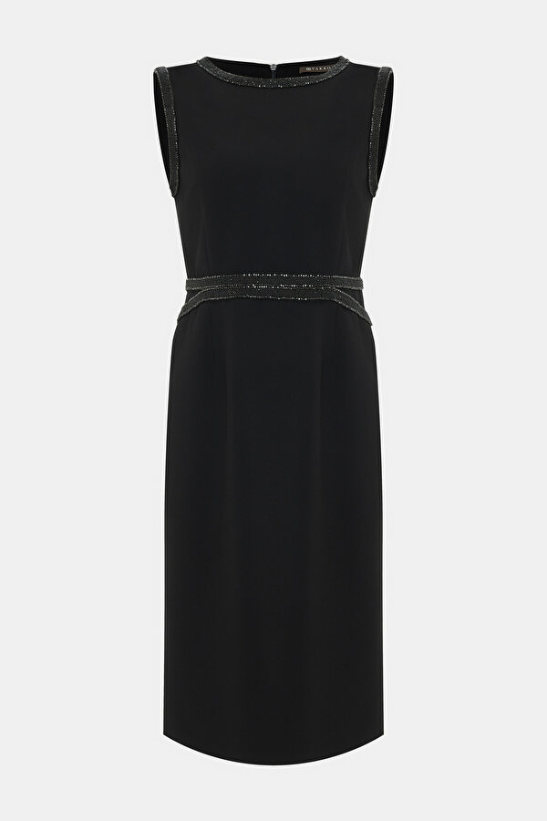 BLACK SLEEVELESS BELOW THE KNEE DRESS 6