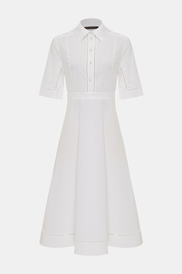 WHITE SHORT SLEEVE BELOW THE KNEE DRESS