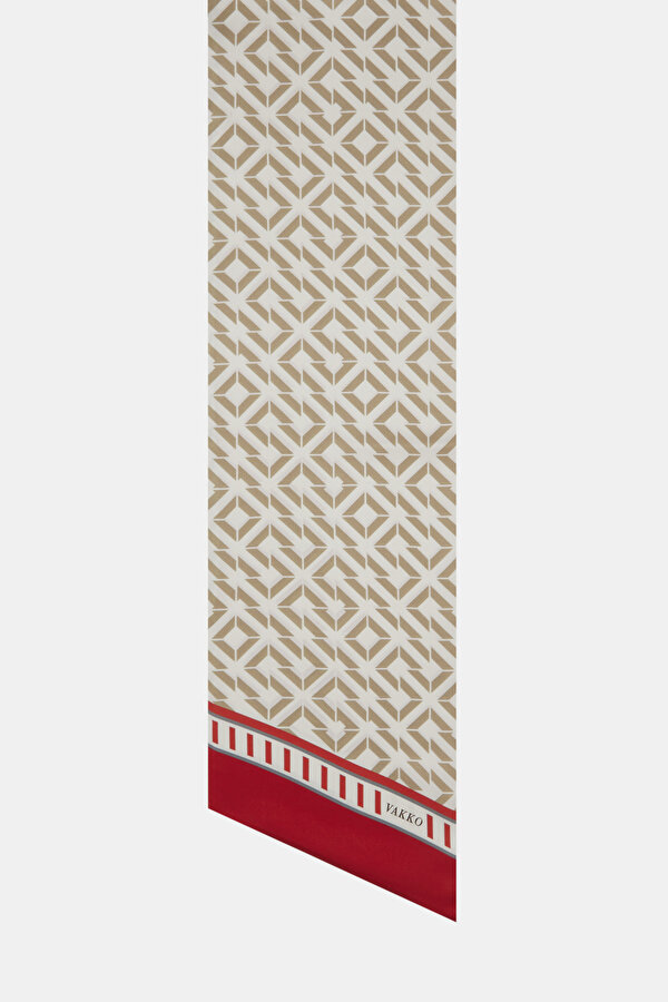 RED GEOMETRIC DESIGN TWILL FOULARD