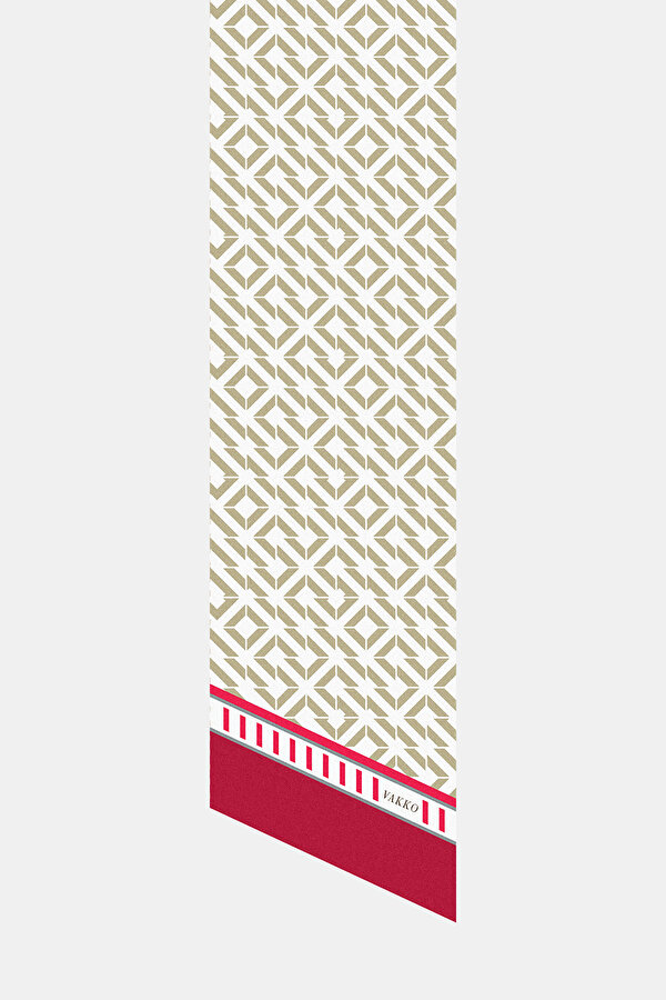 RED GEOMETRIC DESIGN TWILL FOULARD