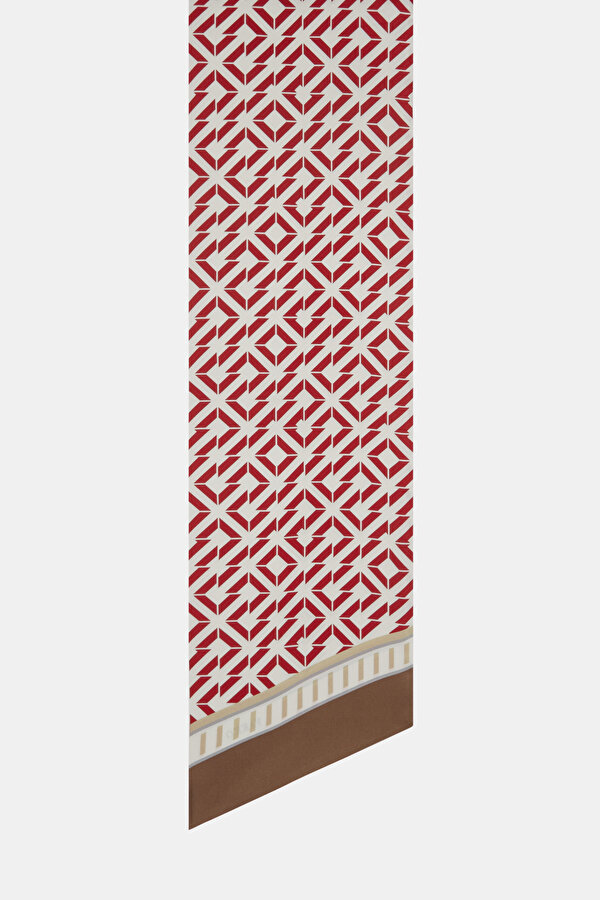 RED GEOMETRIC DESIGN TWILL FOULARD 2
