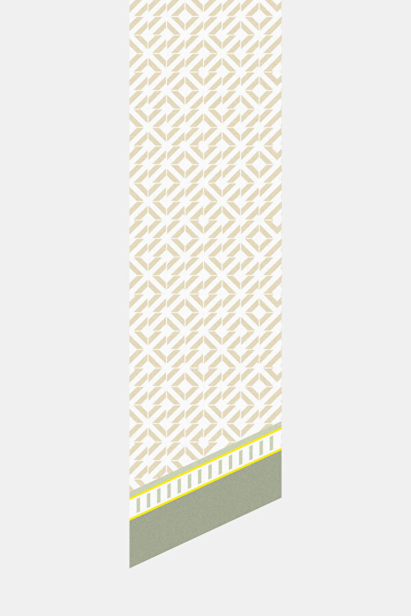 LIGHT BEIGE GEOMETRIC DESIGN TWILL FOULARD 2