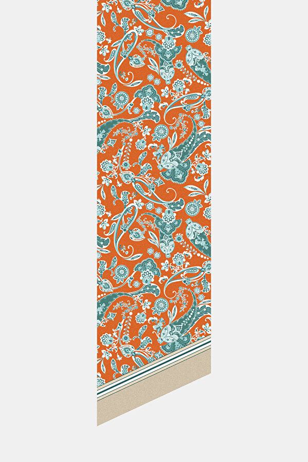 ORANGE PAISLEY PATTERNED TWILL FOULARD 2