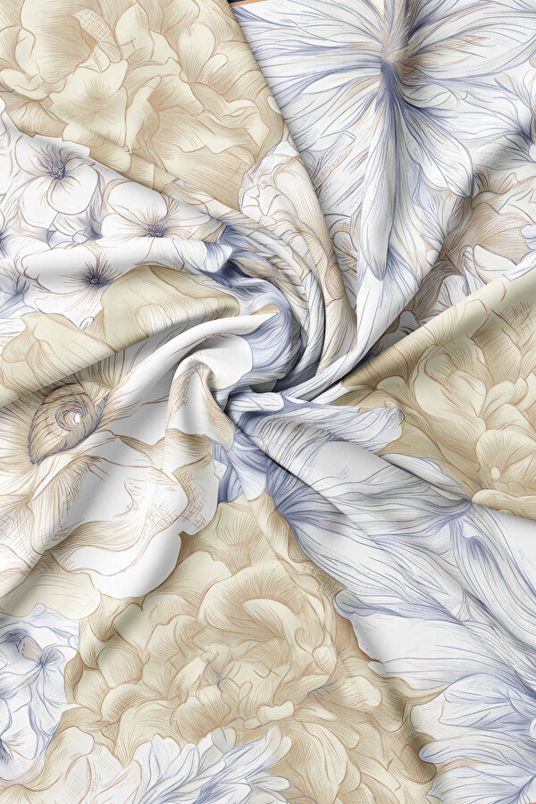 NAVY BLUE FLORAL PATTERN TWILL SCARF 2