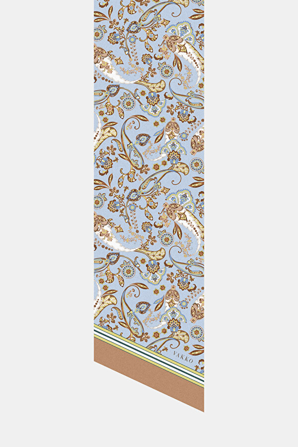 LIGHT BROWN PAISLEY PATTERNED TWILL FOULARD