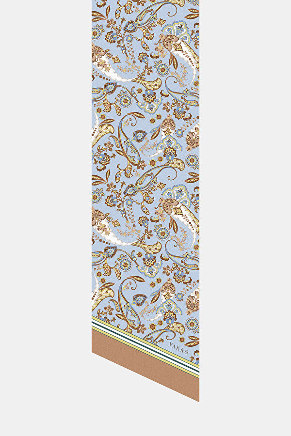 LIGHT BROWN PAISLEY PATTERNED TWILL FOULARD