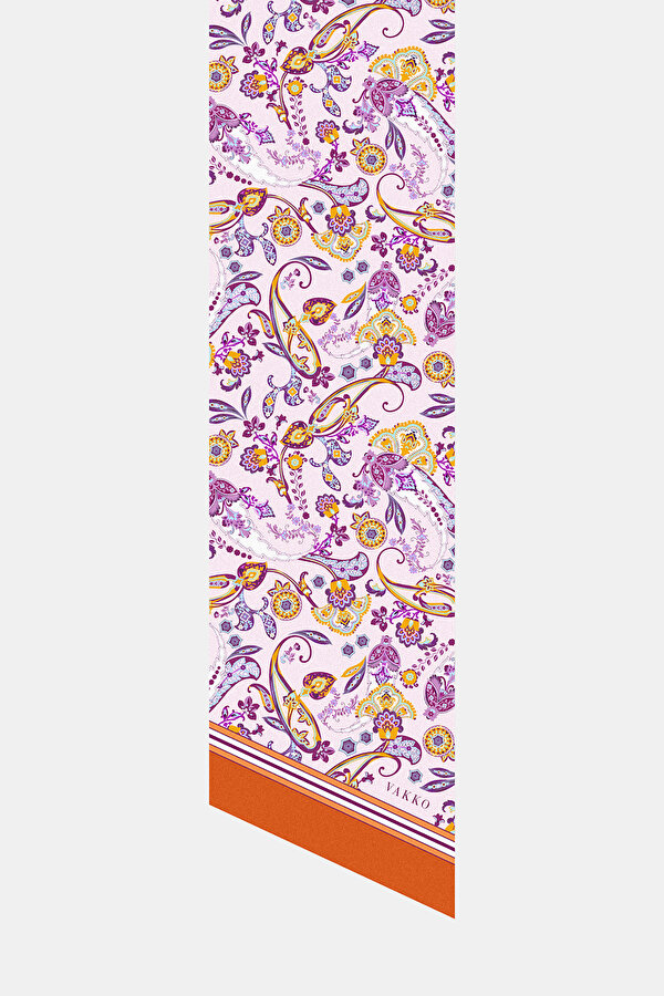 FUCHSIA PAISLEY PATTERNED TWILL FOULARD