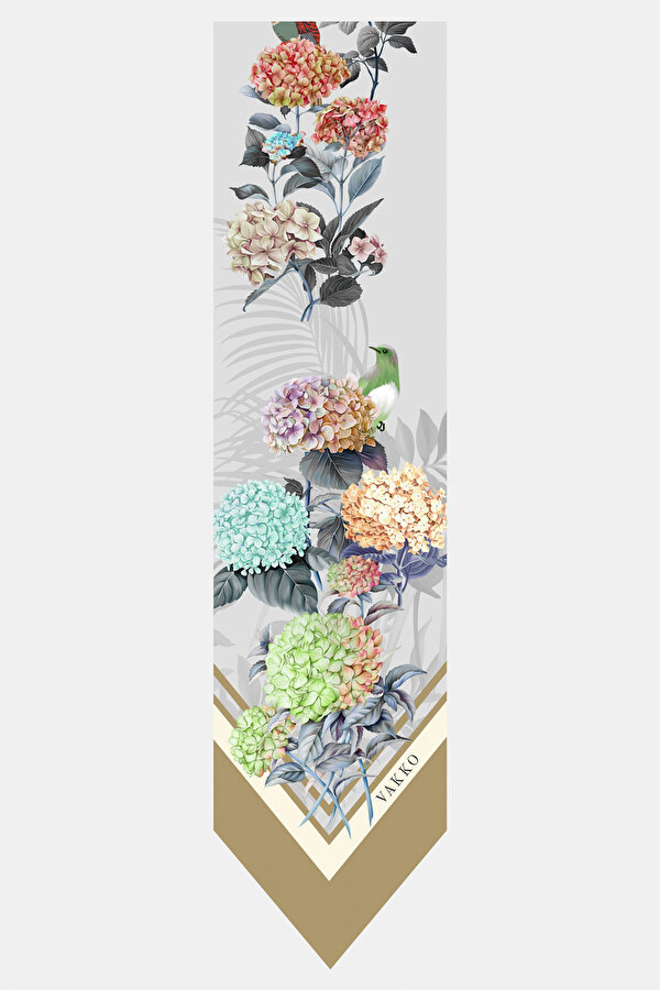 BEIGE FLORAL PATTERN TWILL FOULARD