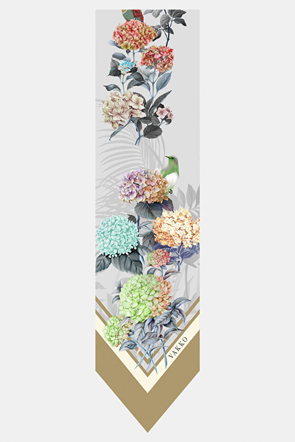 BEIGE FLORAL PATTERN TWILL FOULARD