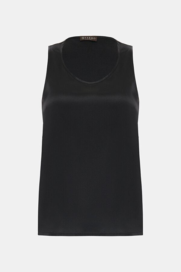BLACK BASIC / ROUND NECKLINE SLEEVELESS BLOUSE