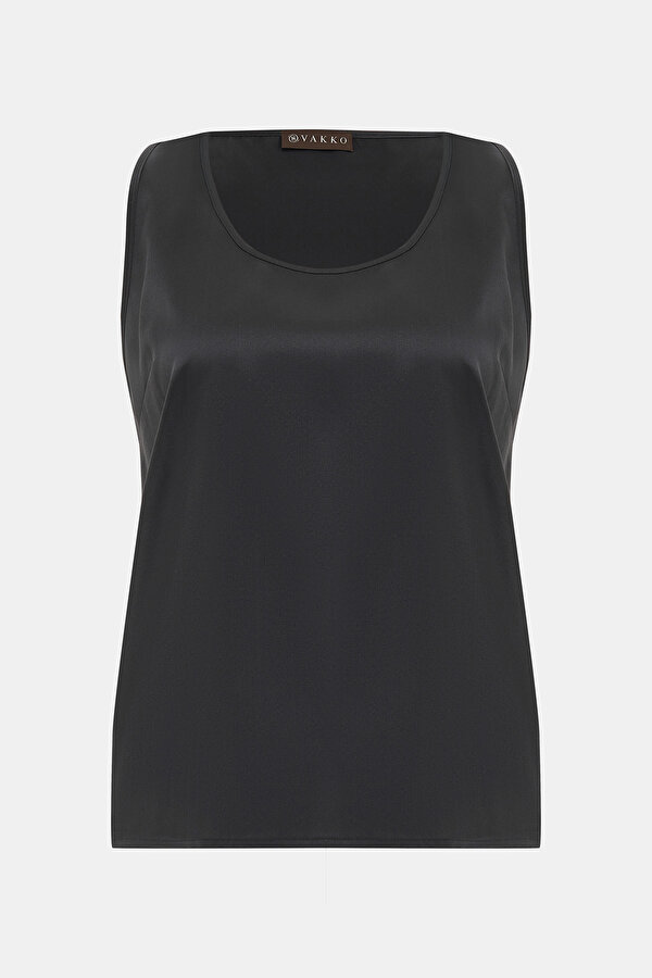 ANTHRACITE BASIC / ROUND NECKLINE SLEEVELESS BLOUSE