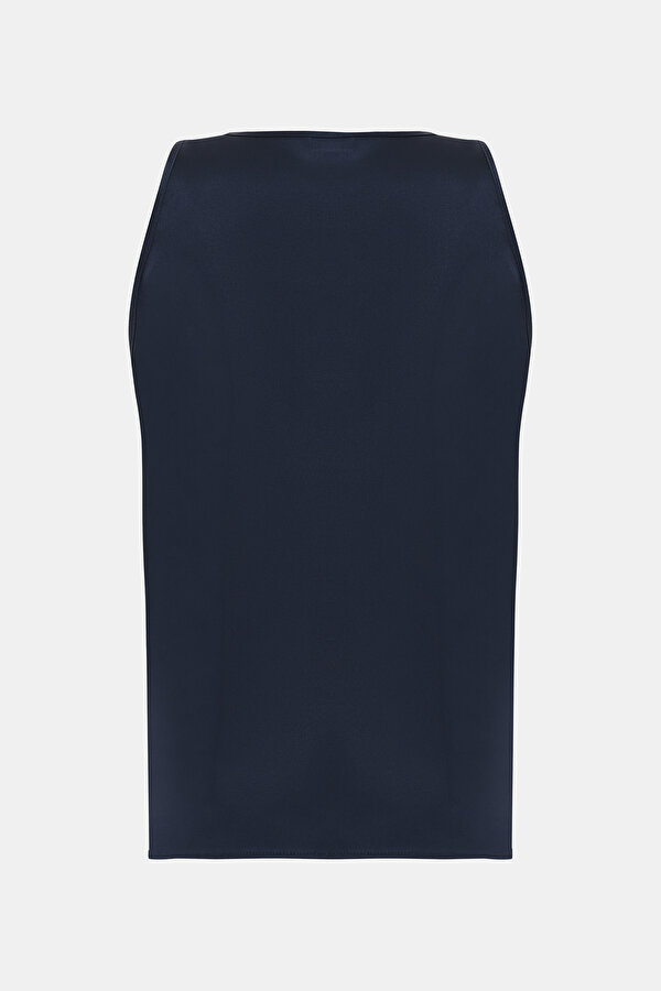 NAVY BLUE BASIC / ROUND NECKLINE SLEEVELESS BLOUSE 2