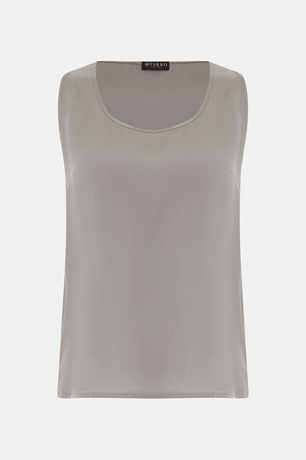 GREY BASIC / ROUND NECKLINE SLEEVELESS BLOUSE