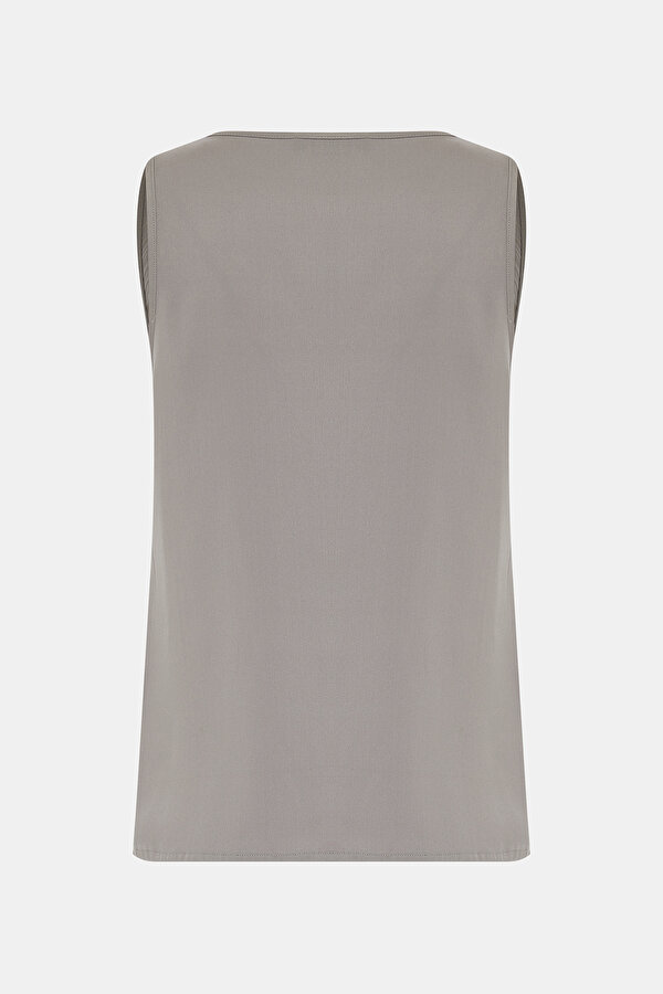 GREY BASIC / ROUND NECKLINE SLEEVELESS BLOUSE 2