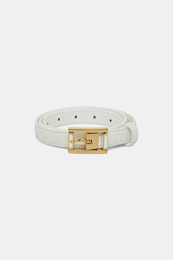 WHITE MONOGRAM LEATHER BELT