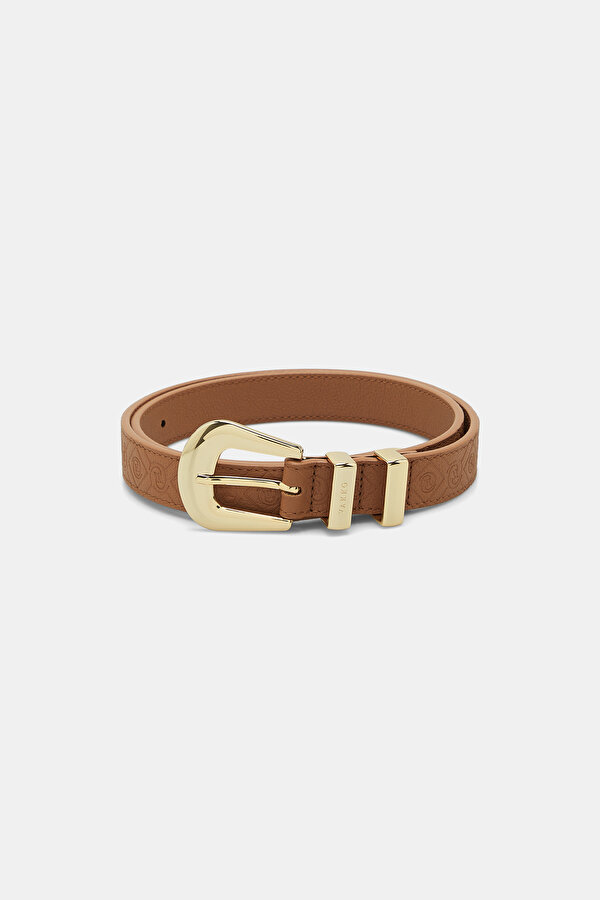 TAN MONOGRAM LEATHER BELT