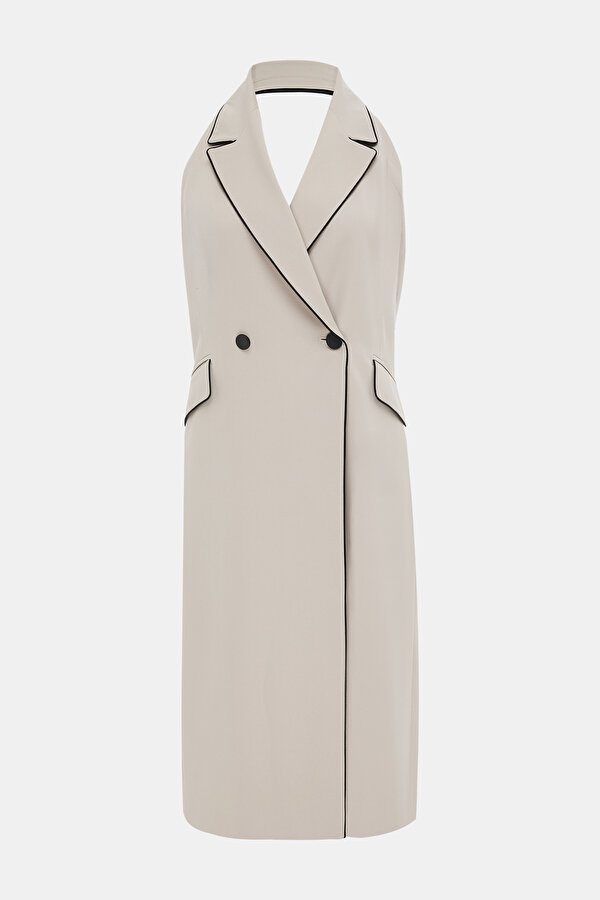 BEIGE SLEEVELESS ABOVE THE KNEE DRESS 6