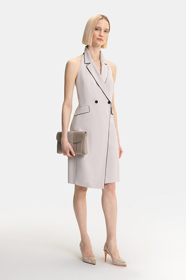 BEIGE SLEEVELESS ABOVE THE KNEE DRESS