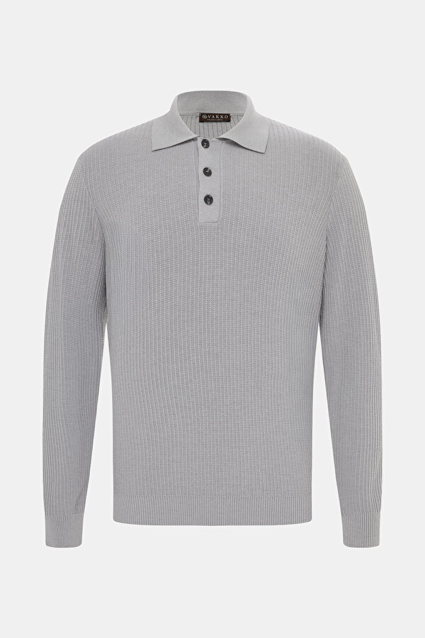 LIGHT GREY POLO NECK TRICOT