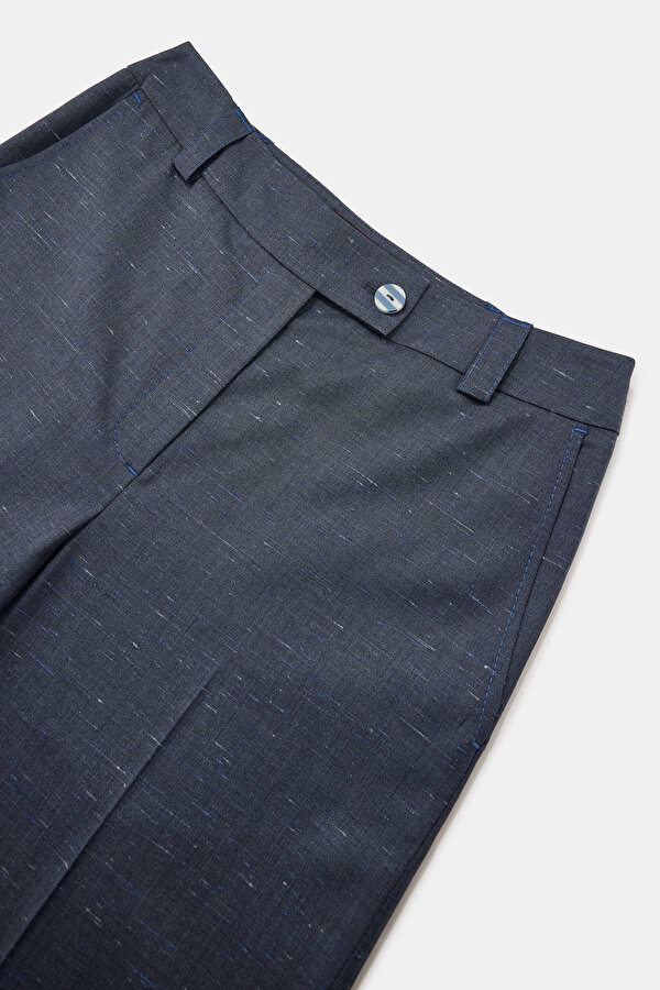 NAVY BLUE TEXTURED STRAIGHT CUT TROUSERS 6
