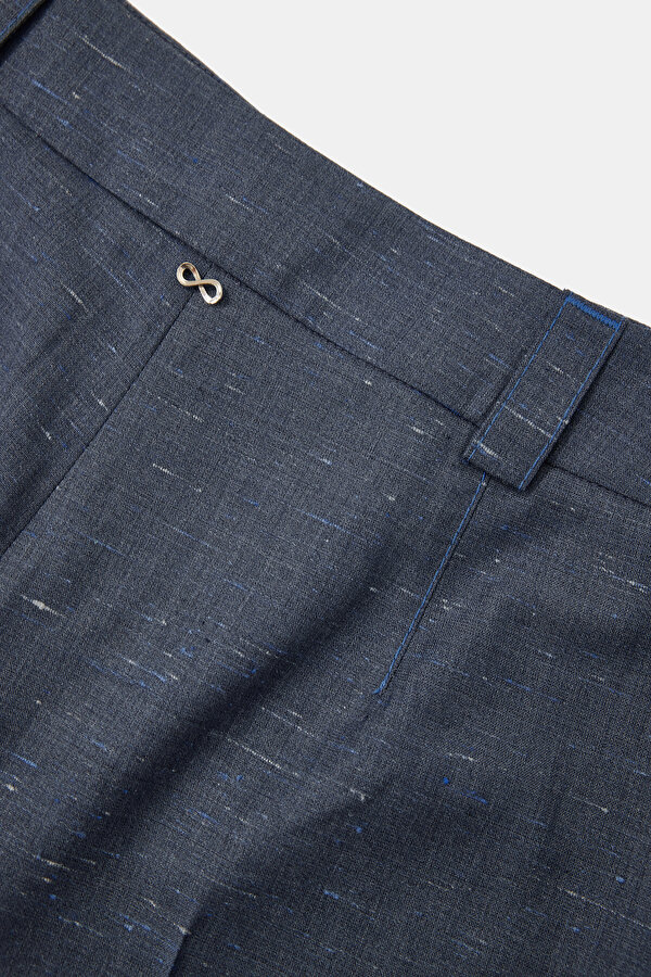 NAVY BLUE TEXTURED STRAIGHT CUT TROUSERS 7
