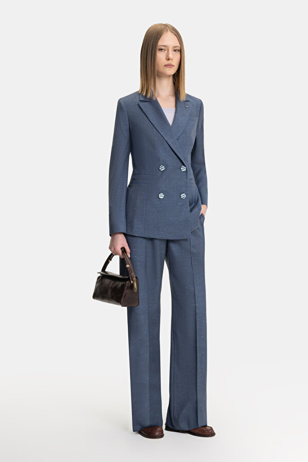 NAVY BLUE TEXTURED STRAIGHT CUT TROUSERS