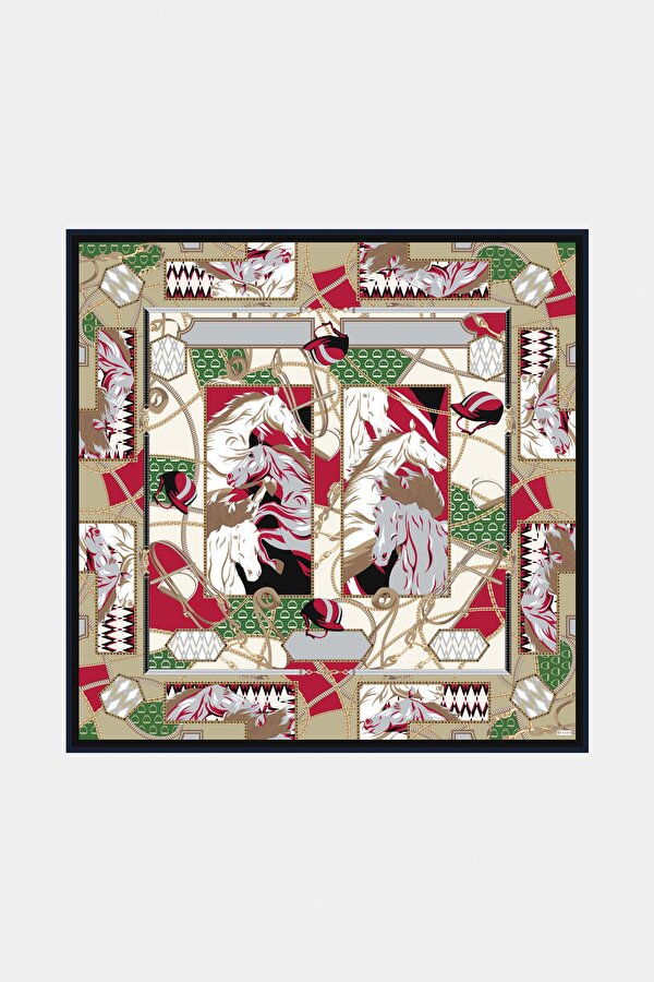 DARK BEIGE FLORAL PATTERN CASHMERE/SILK SHAWL