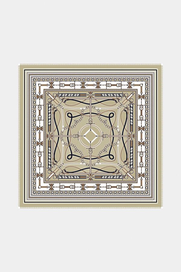 DARK BEIGE GEOMETRIC DESIGN CASHMERE/SILK SHAWL