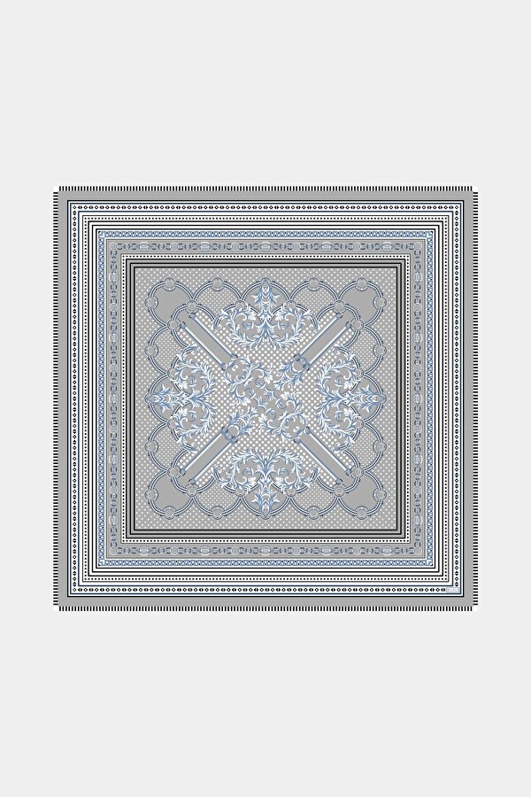 LIGHT GREY GEOMETRIC DESIGN CASHMERE/SILK SHAWL
