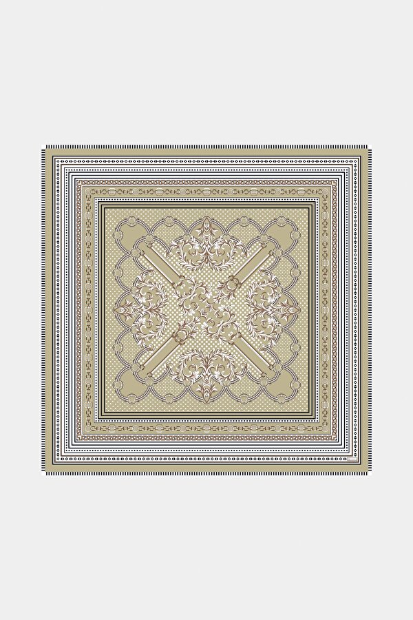 DARK BEIGE GEOMETRIC DESIGN CASHMERE/SILK SHAWL