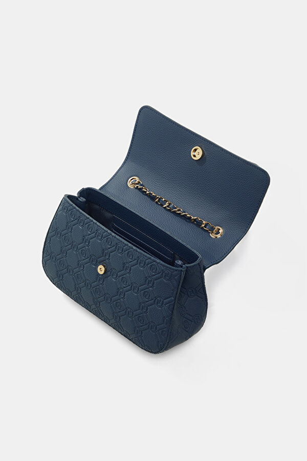 NAVY BLUE MONOGRAM LEATHER BAG 6