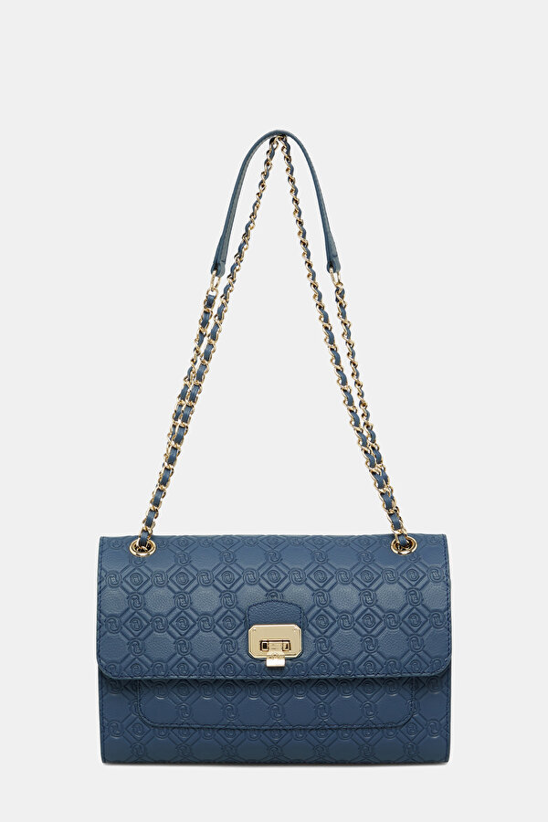 NAVY BLUE MONOGRAM LEATHER BAG 2