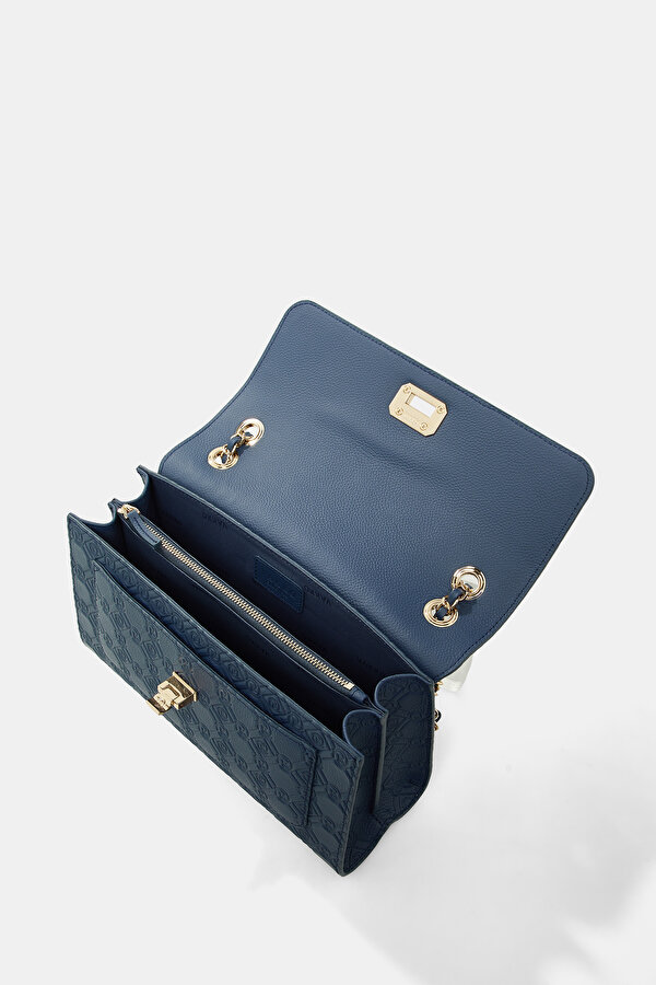 NAVY BLUE MONOGRAM LEATHER BAG 6