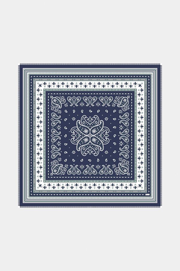 NAVY BLUE PAISLEY PATTERNED CASHMERE/SILK SHAWL