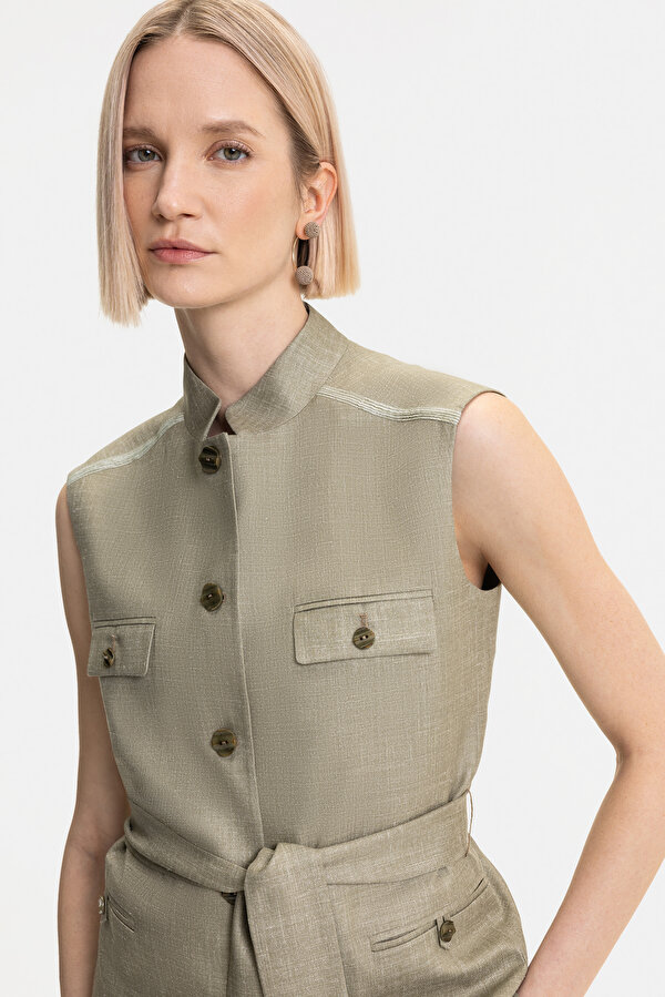 KHAKI MANDARIN COLLAR VEST 7