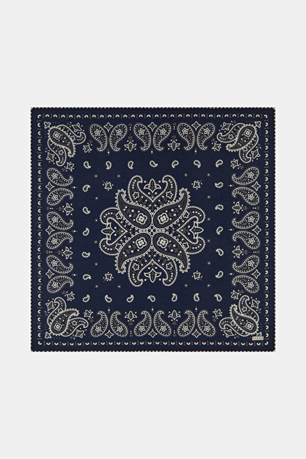 NAVY BLUE PAISLEY PATTERNED CASHMERE/SILK GAVROŞ