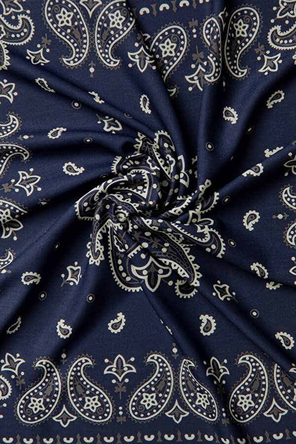 NAVY BLUE PAISLEY PATTERNED CASHMERE/SILK GAVROŞ 2