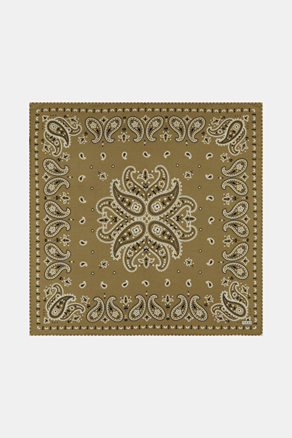 DARK BEIGE PAISLEY PATTERNED CASHMERE/SILK GAVROŞ