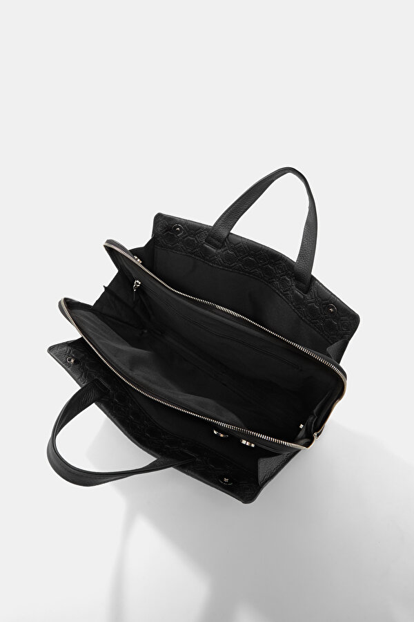 BLACK MONOGRAM LEATHER BAG 6