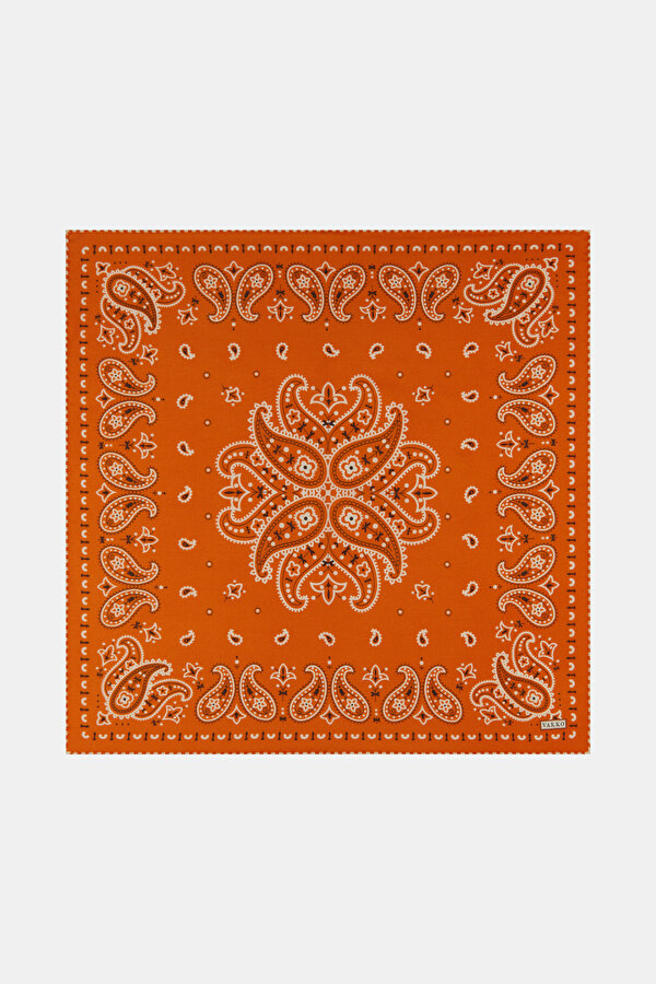 ORANGE PAISLEY PATTERNED CASHMERE/SILK GAVROŞ