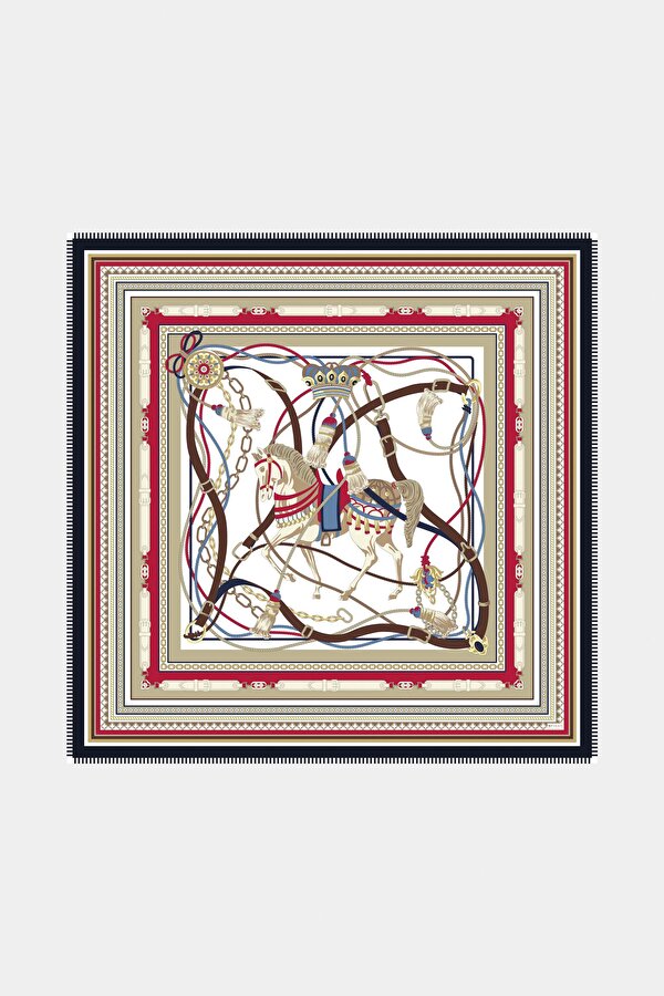 RED ANIMAL FIGURED CASHMERE/SILK SHAWL