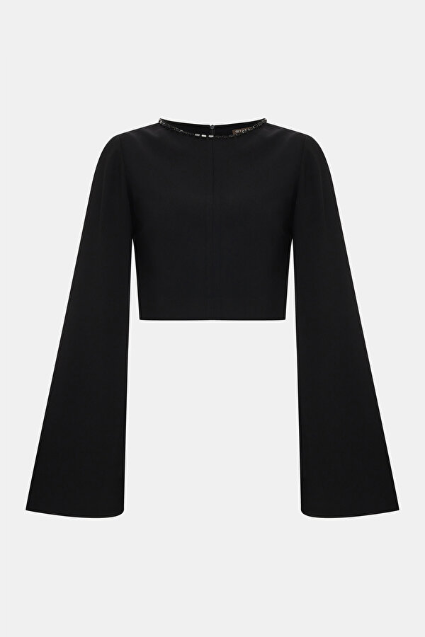 BLACK BASIC / ROUND NECKLINE LONG SLEEVE BLOUSE