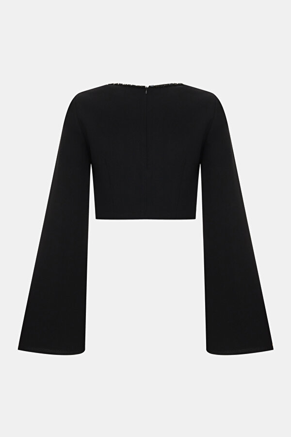 BLACK BASIC / ROUND NECKLINE LONG SLEEVE BLOUSE 2