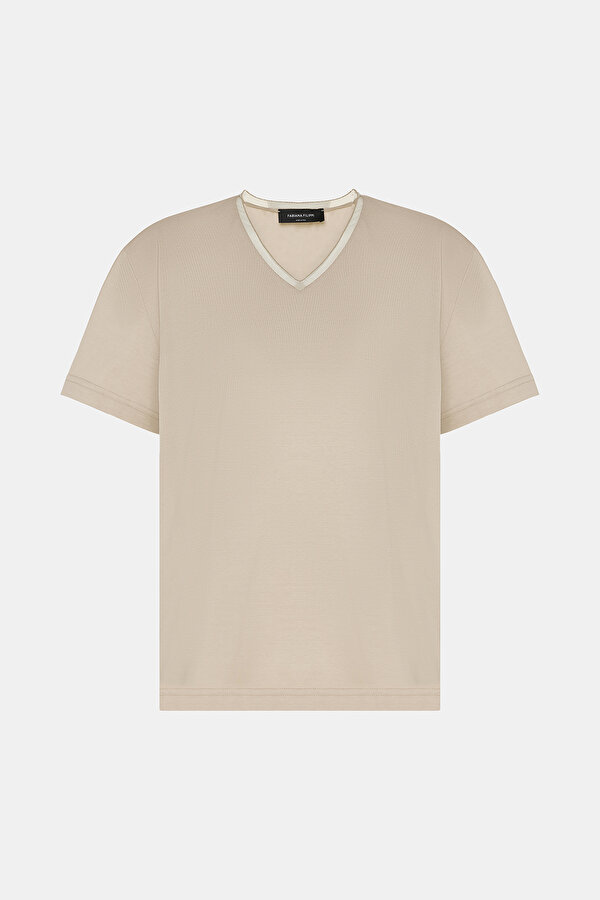 ECRU V NECK SHORT SLEEVE TSHIRT