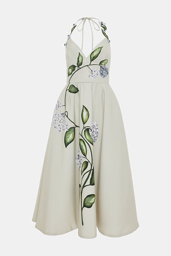 GREEN FLORAL DESIGN MIDI DRESS